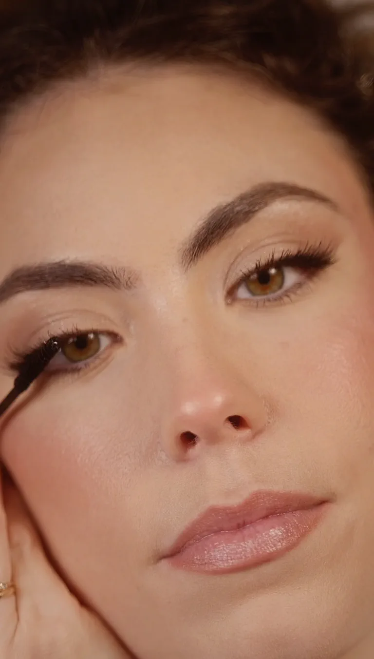 Close-up of mascara on a wedding makeup with healthy-looking skin